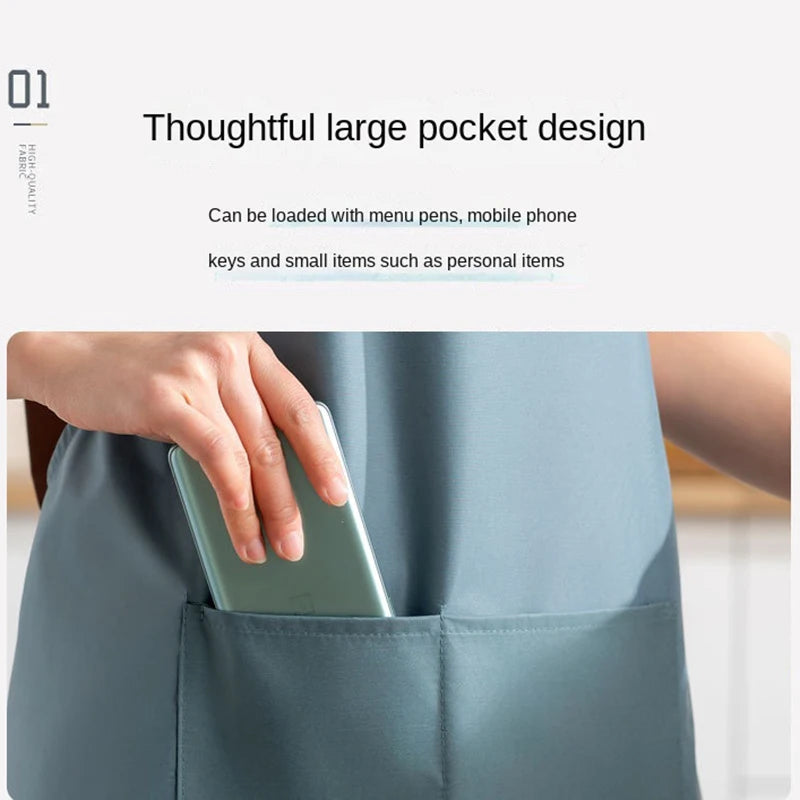 Kitchen Apron Waterproof Oilproof Convenient Pocket Chef Cooking Apron Men Women Barista Manicurist Work Aprons Waiter Uniform