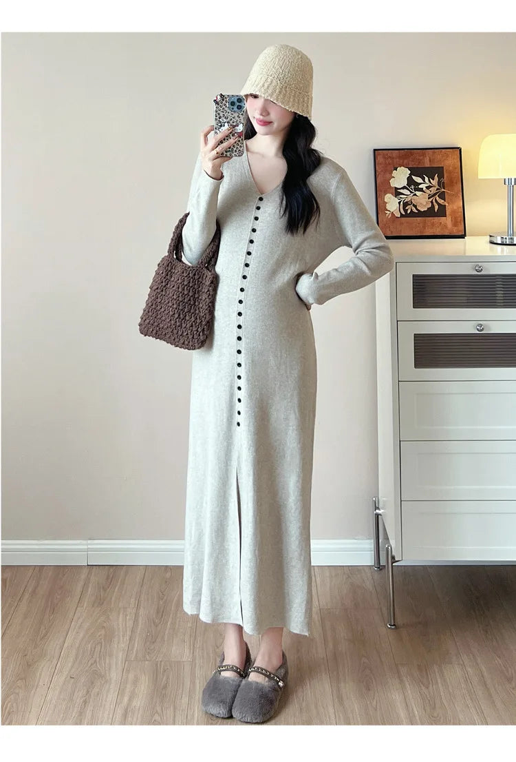 Maternity Dress for Pregnant Women  Knit Sweater Dress Cozy Loose Fit Elegant Autumn Pregnancy Outfit with Relaxed Vibes