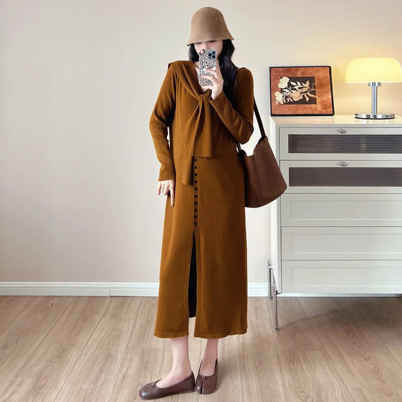 Maternity Dress for Pregnant Women  Knit Sweater Dress Cozy Loose Fit Elegant Autumn Pregnancy Outfit with Relaxed Vibes