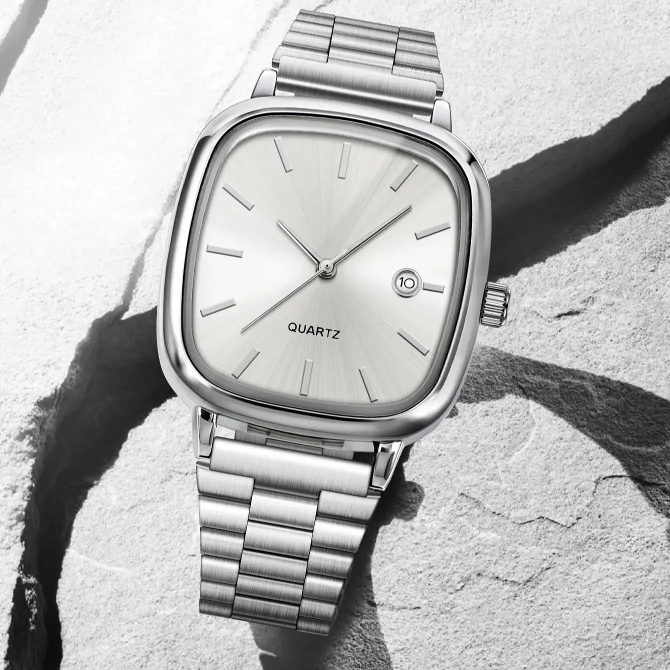 LUCKY FOX Modern minimalist square watch Business mens metal watch stainless steel chain multi-scene commuter watch