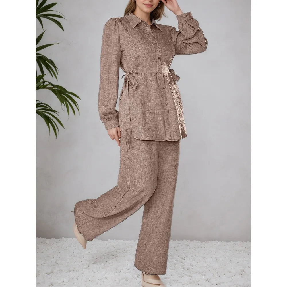 A large-sized women's suit elegant and casual long-sleeved top and loose pants and a loose fit for commuting and office work
