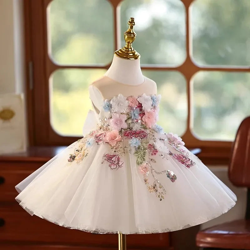 Girls Dress Handmade Floral Sleeveless Princess Gown Wedding Performance Outfit Birthday Flower Kid Dresses Easter Party Clothes