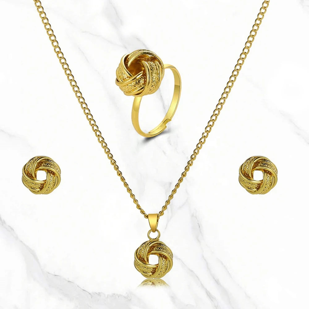 4pcs/set Twist Design Jewelry Set Simple Geometric MetalNecklace Stud Earrings Ring Set