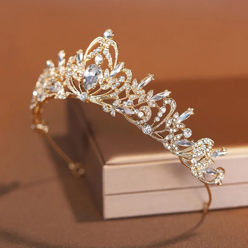 Bridal Headwear Gold-Colour Women's Full Of Classical Temperament Wedding Crown Girl Birthday Dazzling Tiaras