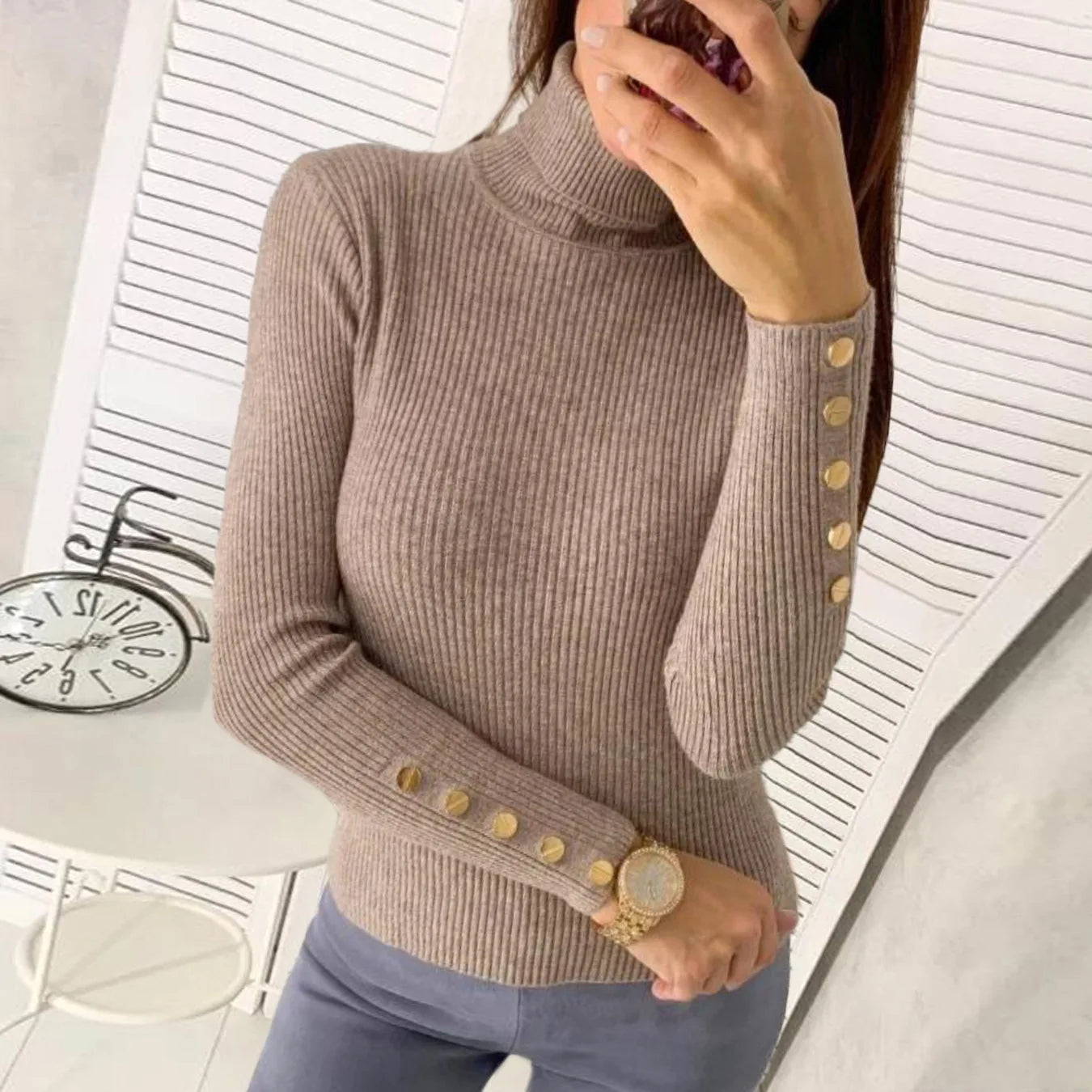 Elegant Sweaters Woman Sueter Negro Sueter Feminino Women's Autumn High Neck Pullover Knitted Sweater New  Tops Mujeres Juvenil