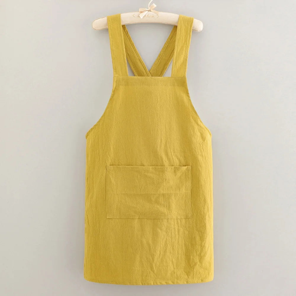 Kitchen Apron Loose Comfortable Cotton Cloth Apron Kitchen Cleaning Apron Breathable Waist Work Clothes For Painting Barber