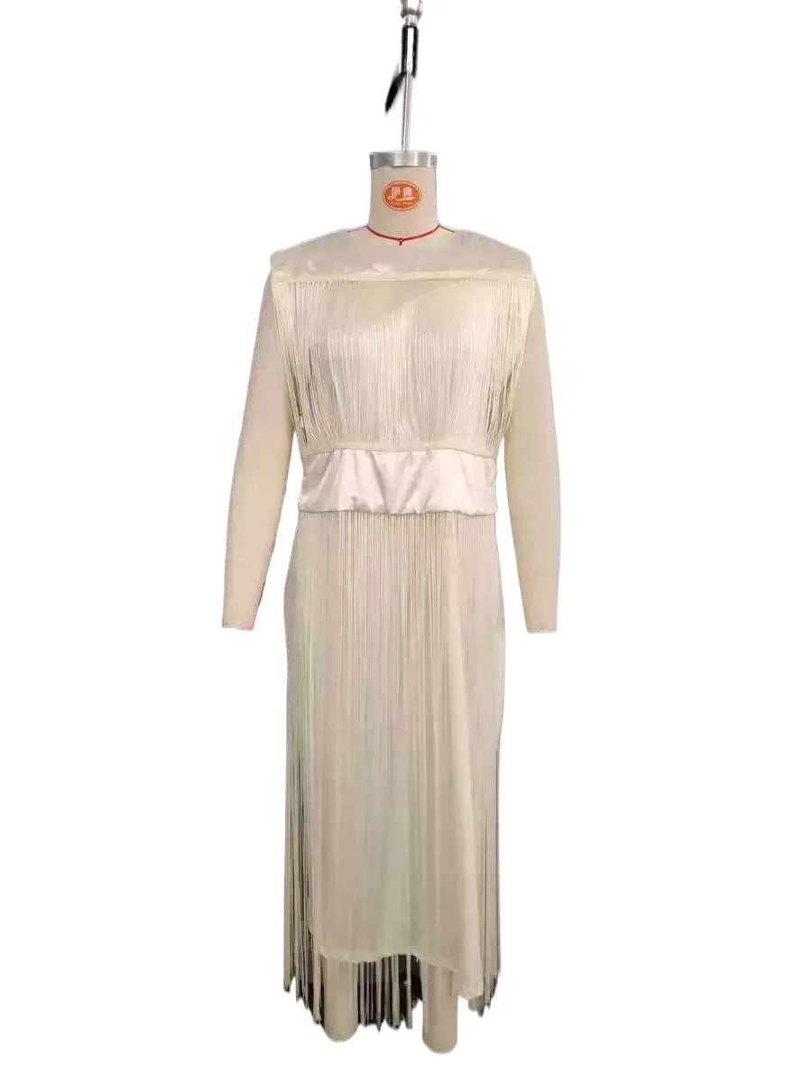 Two Piece Sets Fashion Sequin Fringed Dress for Women Streetwear Glitter Sleeveless Party Gown Elegant O-neck Long Dresses