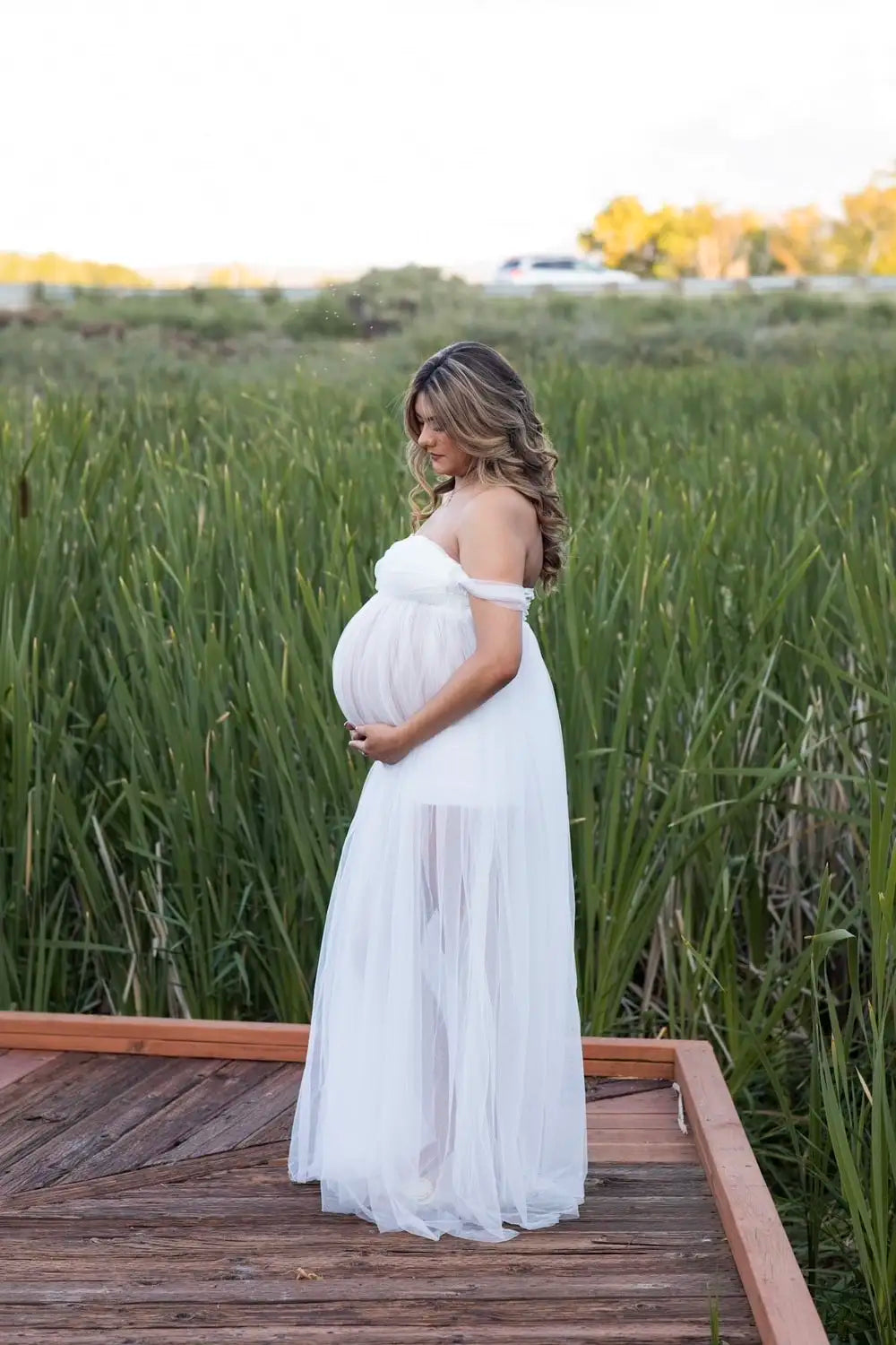 Pregnancy Dresses Maternity Photo Shoot Maxi Gown Off Shouder Lace Mesh Women Clothing for Baby Shower Photography Props