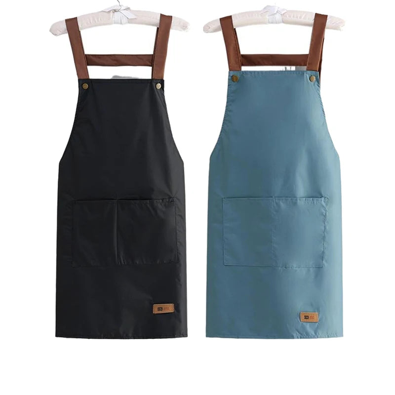 Kitchen Apron Rivet Strap Leather Apron Multi-functional Stain-resistant Oil-proof Waterproof Cooking Solid Color Hotel Workwear