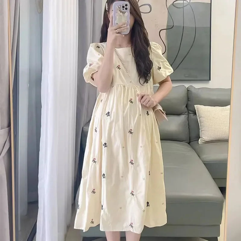 Maternity Chiffon Floral Dress Summer Sweet Ruffled Collar Fashion Printing Pregnant Women Dress Elegant Clothes