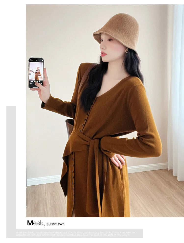 Maternity Dress for Pregnant Women  Knit Sweater Dress Cozy Loose Fit Elegant Autumn Pregnancy Outfit with Relaxed Vibes
