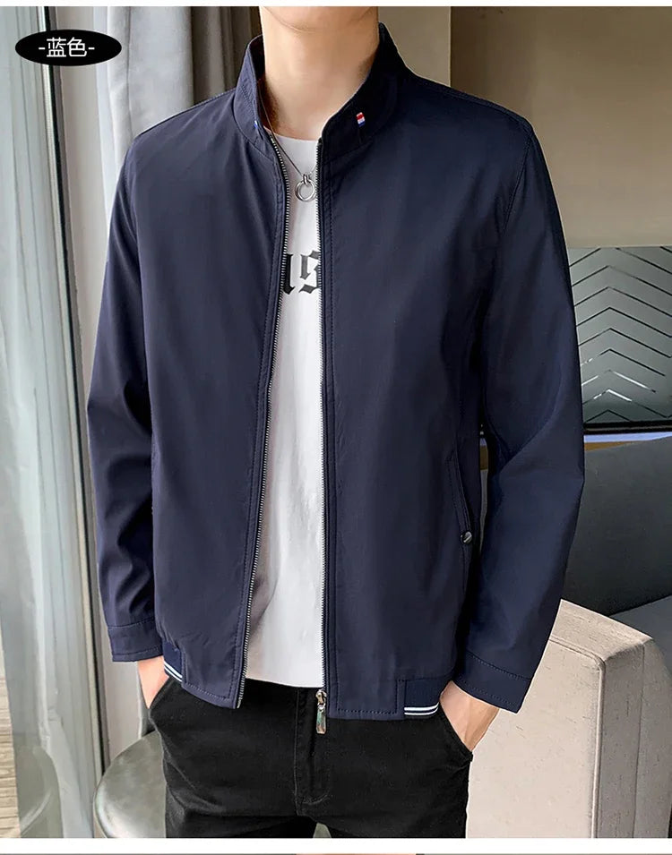 Blazer Jacket Men Casual Jacket Spring Autumn Workwear Stand Collar Zip Up Coats Men Lightweight Business Style Outerwear