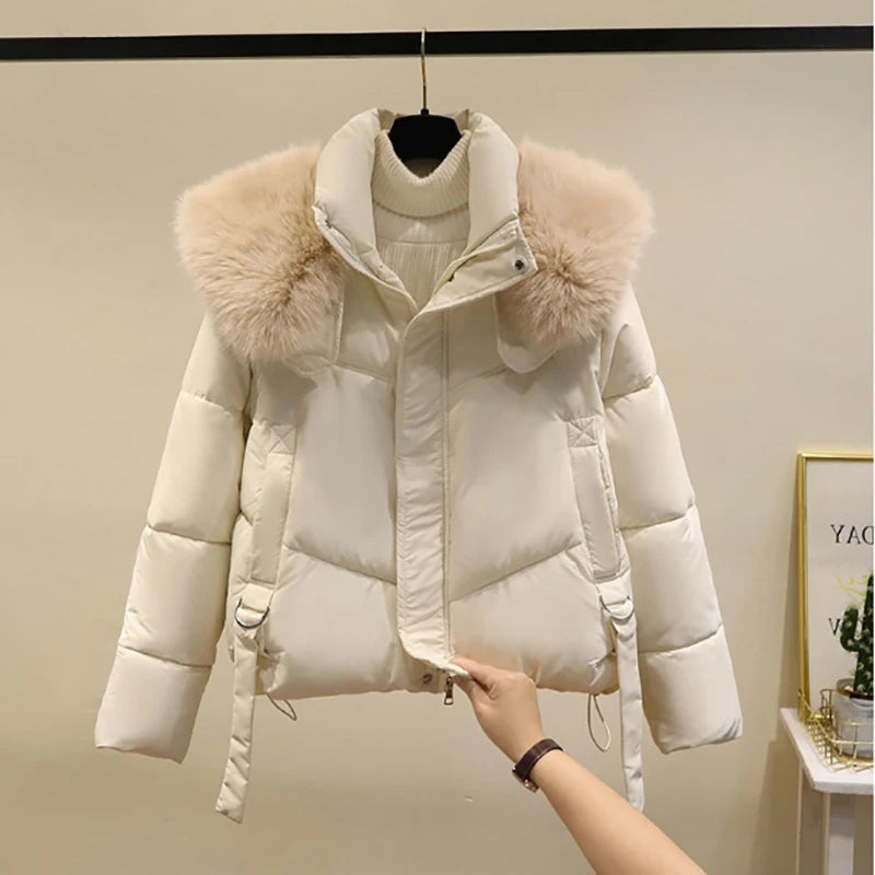 Winter Cotton Jacket For Women Solid Color Loose Simple Long Sleeved Warm Thick Jacket Fashion Lapel Pocket Long Sleeves Coat