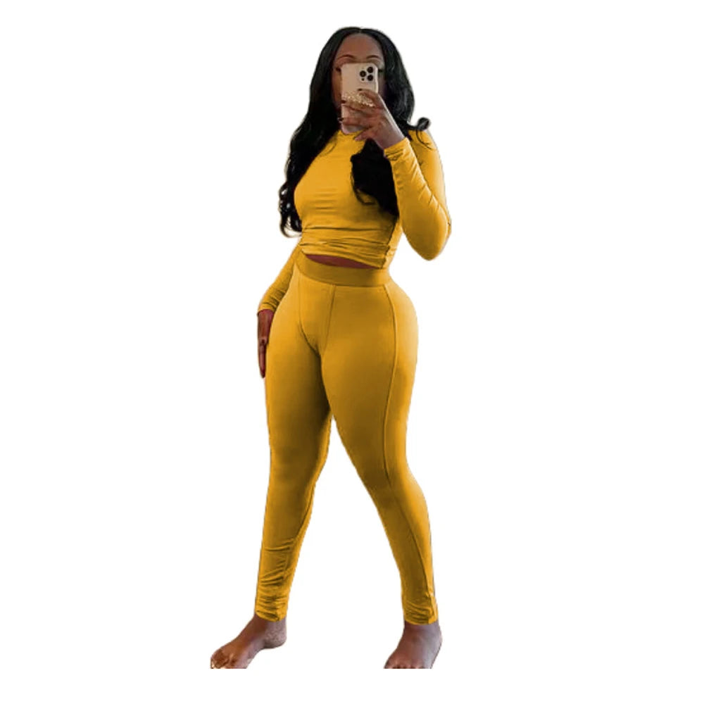 Elastic Yoga Outfits Lounge Sets for Women Autumn 2 Piece Set Ladies Activewear Basic Ribbed Long Sleeve Casual Jogging Suit