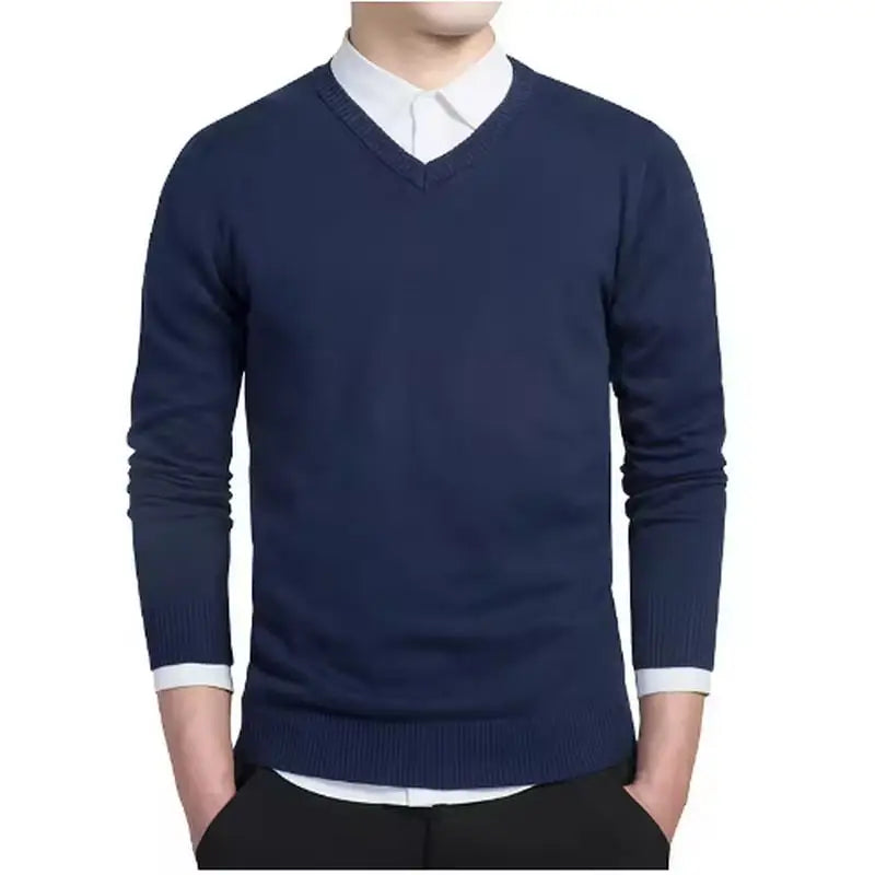 Sweater Men 2025 Autumn Casual Pullovers Men V-Neck Solid Cotton Knitted Brand Clothing Slim Fit Male Sweaters Pull Homme