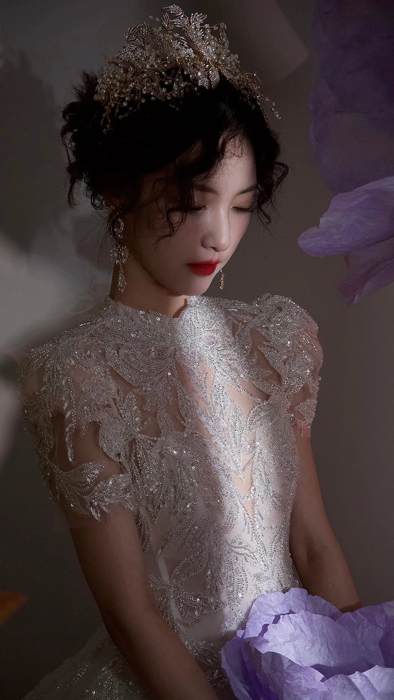 Bridal Palace Gorgeous Princess Style Short Sleeves Bubble Sleeves Main Wedding Dress Style Simple Small Tailored Customized