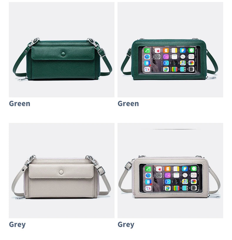 New Women Handbags Female Genuine Leather Shoulder Bags Multi Functional Large Capacity Crossbody Bags Touch Screen Phone Bag