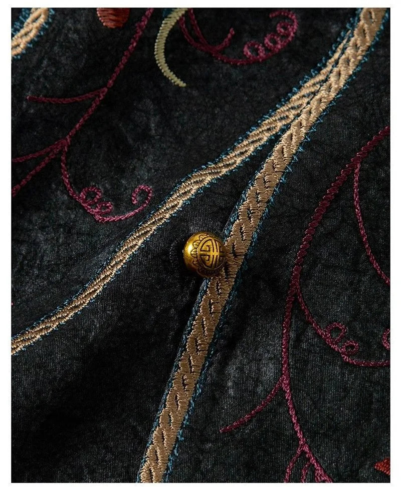 New Outerwear Women's Jackets National Wind Chinese Style Stand Collar Heavy Industry Embroidery Vest new Buckle vest retro top