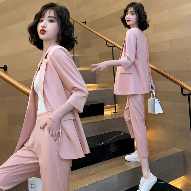 Women's Business Suit Summer New Fashion Temperament Casual Online Celebrity Business Suit Small Professional Suit Two Pieces