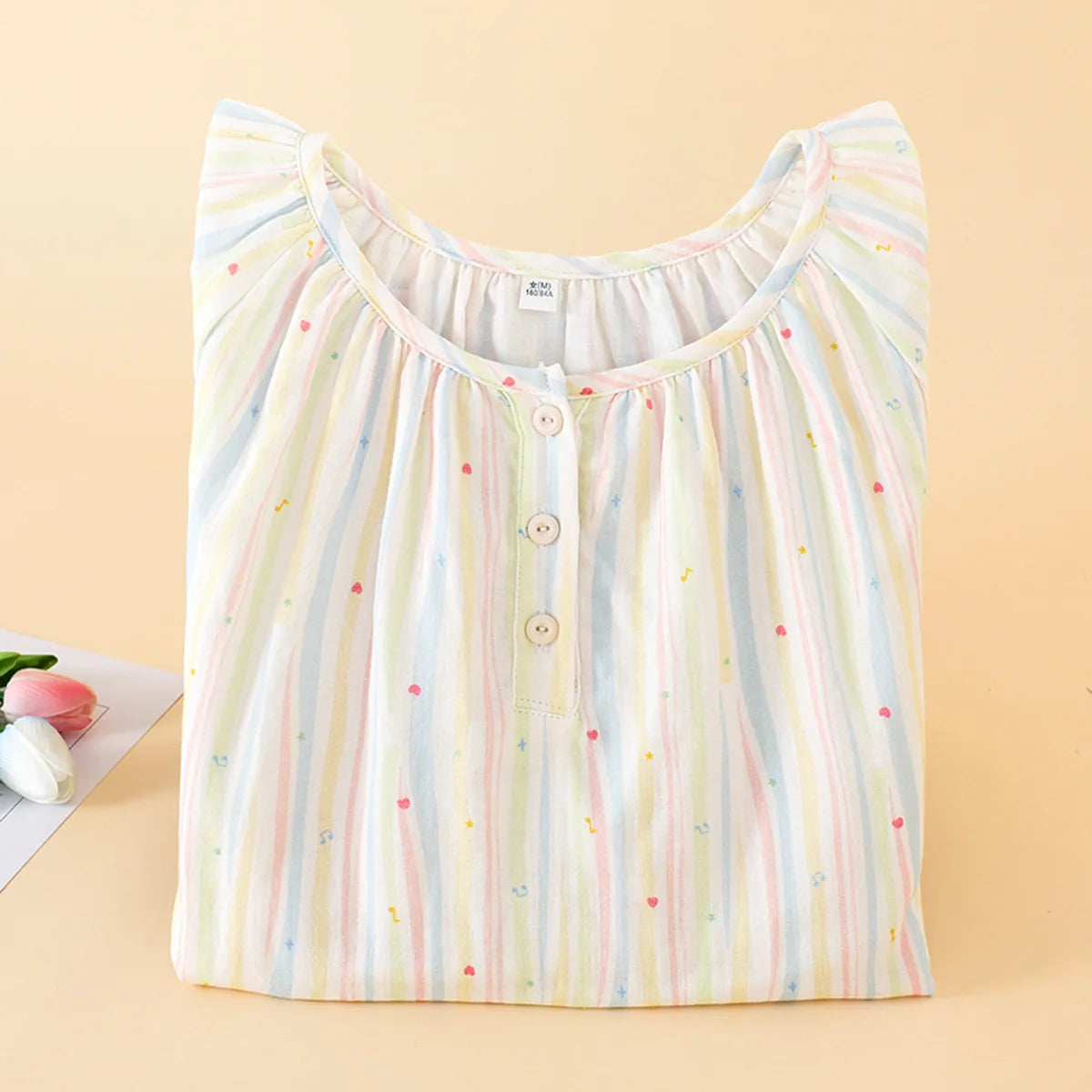 Sleeping Nightdress for Women Thin Cotton Homewear Colorful Striped Printed Pink Color Girls' Home Clothes Women Nightwear