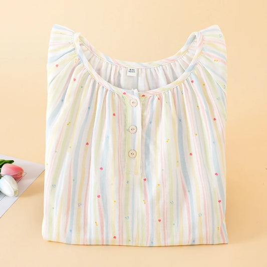 Sleeping Nightdress for Women Thin Cotton Homewear Colorful Striped Printed Pink Color Girls' Home Clothes Women Nightwear