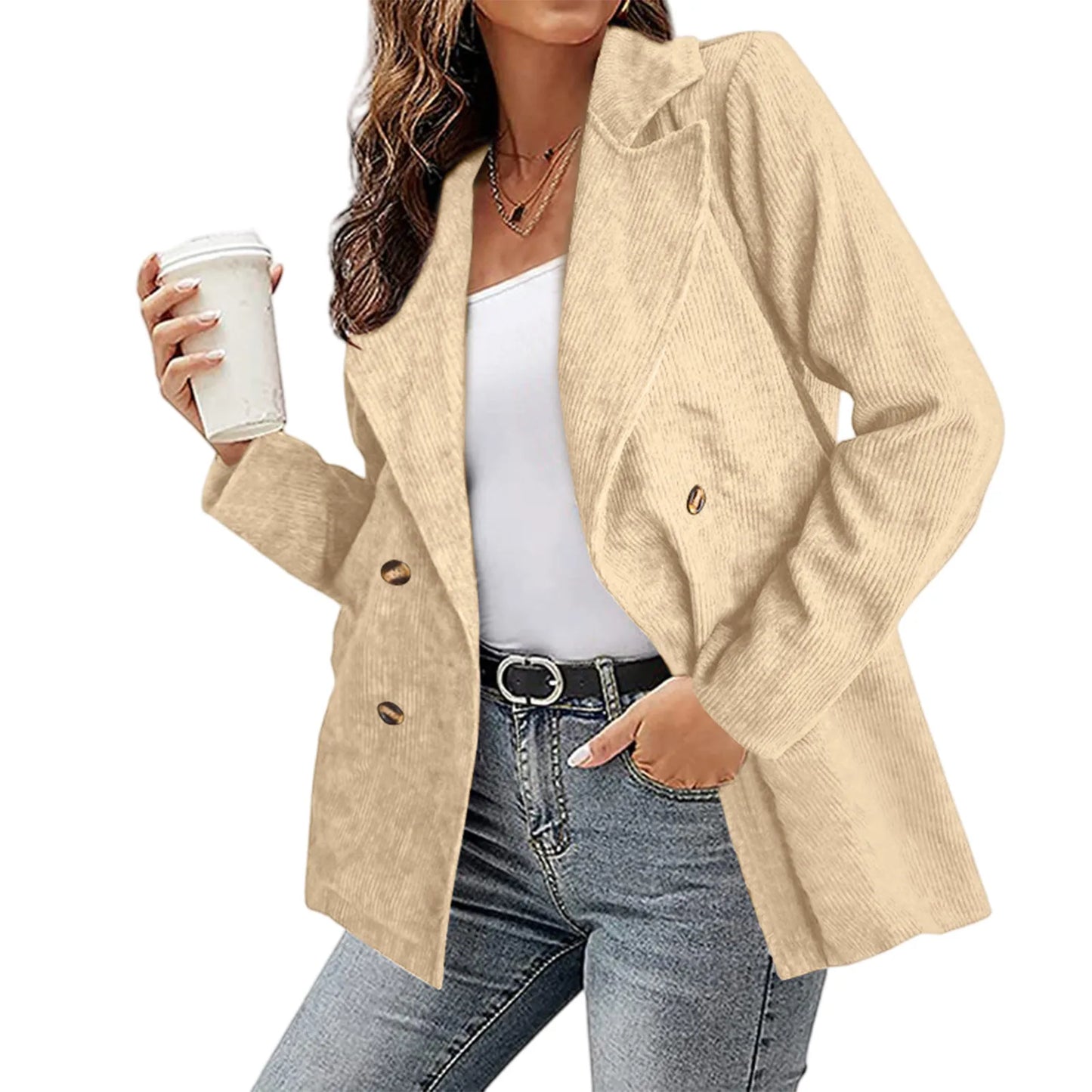 Elegant Office Lady Outwear for Women 2025 Fashion Long Sleeve Single Button Blazer Coats Solid Simple Corduroy Daily Clothes
