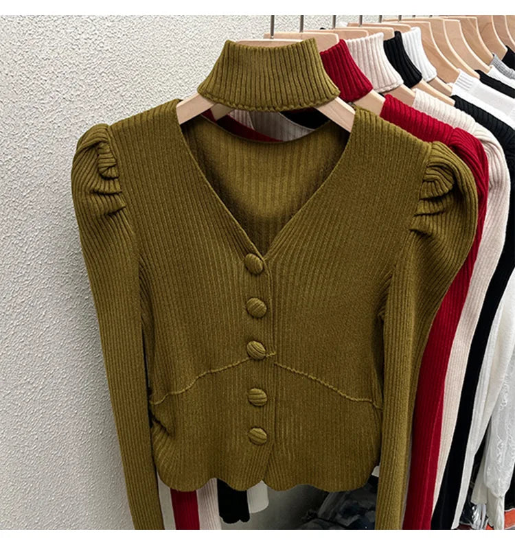 Red Sweater Knitted Sweater Women's Inner Layering Shirt with Unique Unique V-neck Halter Top Design for Autumn and Winter