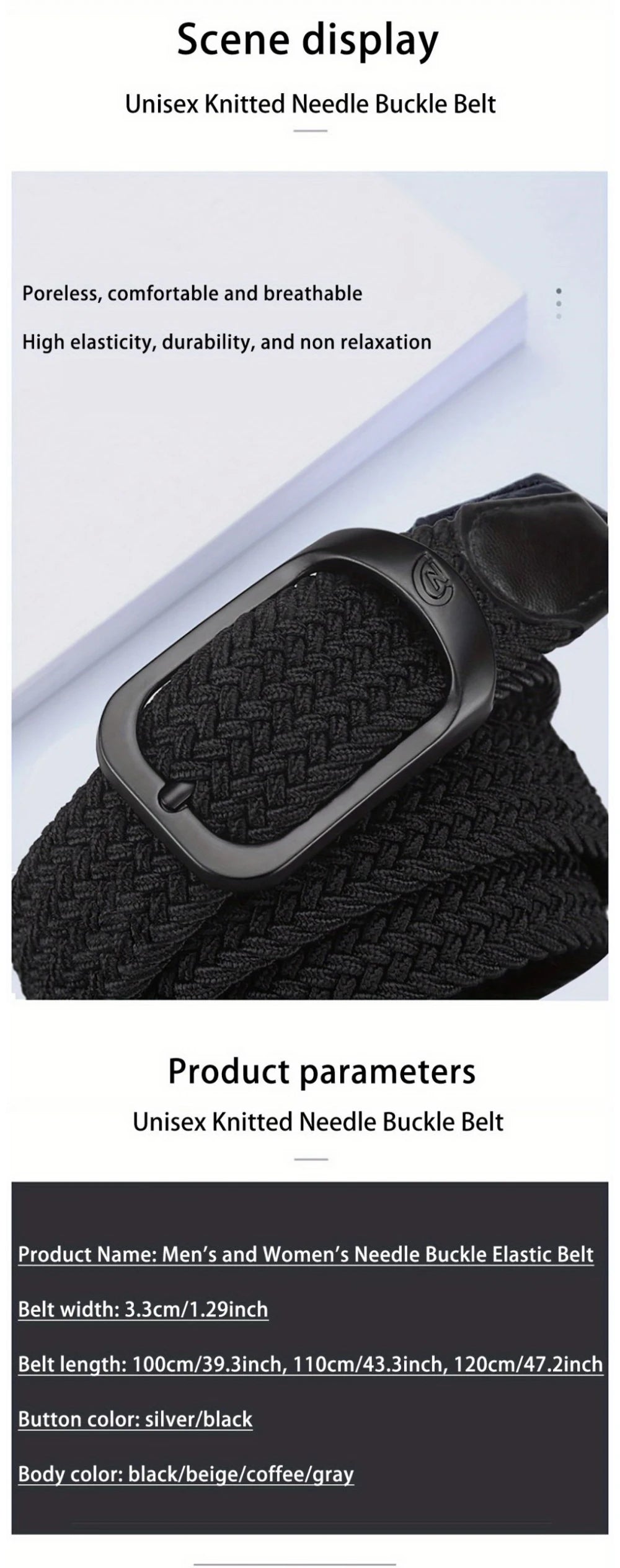 Men's Belt Casual Woven Elastic Belt Outdoor Sports Women's Belt No Need for Punching Climbing Work Belt For Men Women Fashion