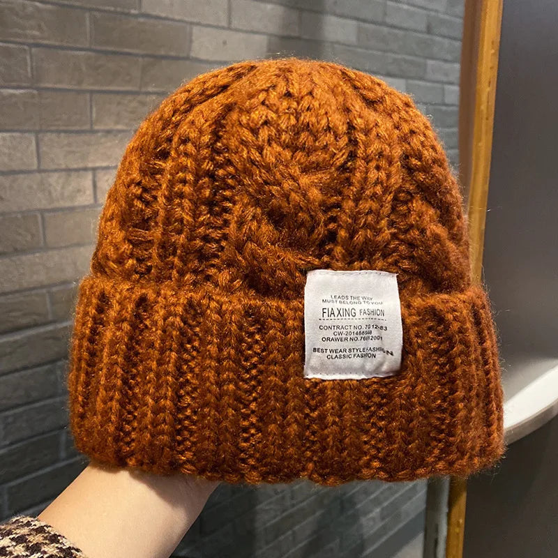 New Hat Women's Coarse Knitted Knitted Wool Hat Autumn and Winter Versatile Big Head Circumference Green Loose Ins Trendy F