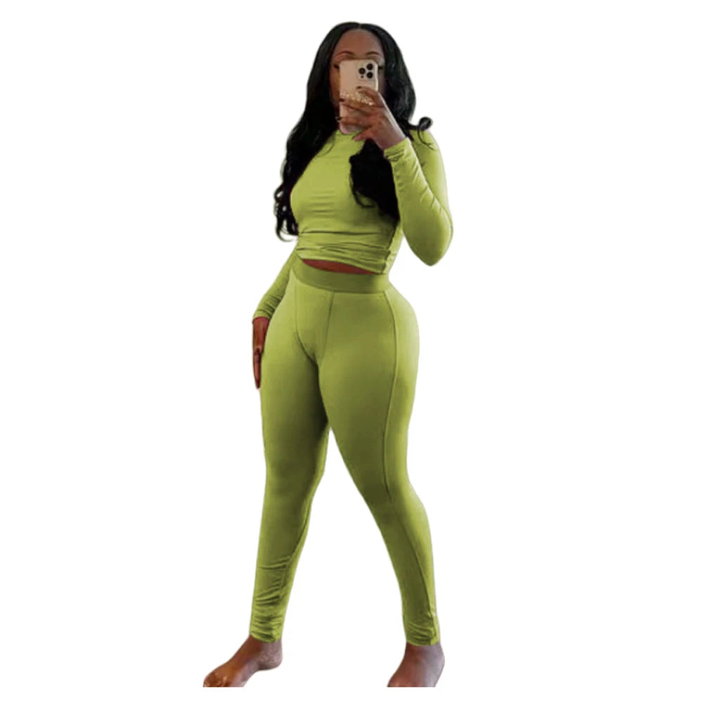 Elastic Yoga Outfits Lounge Sets for Women Autumn 2 Piece Set Ladies Activewear Basic Ribbed Long Sleeve Casual Jogging Suit