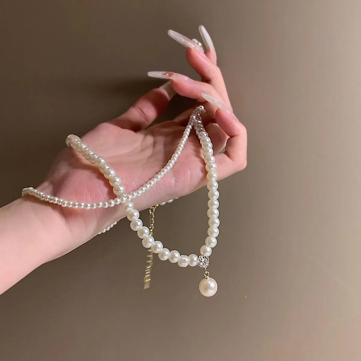 Elegance retro pearl double-layer collarbone chain women's accessory pearl high-end light luxury and niche necklace