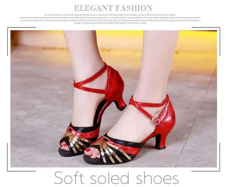 Women's Bachata Swing Salsa Latin Ballroom Dance Shoes Outdoor High Heels Peep Toe Performance Latin Dance Shoes for Woman