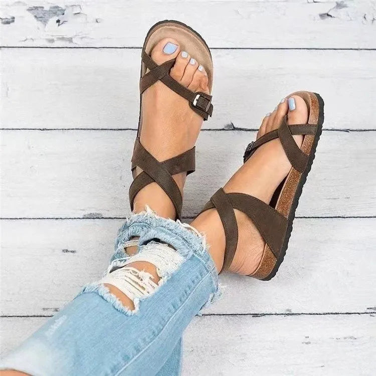 New summer large-size sandals with soft soles, fashionable, casual and sexy toe-hugging wrap-around strappy sandals for women.