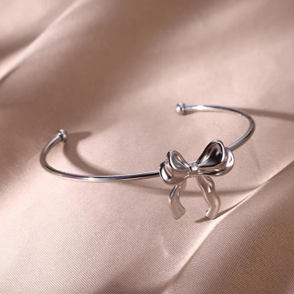 Bow Knot Bangles Bracelet For Women Stainless Steel Bangle Classic Simple Open Adjustable Wrist Jewelry Accessories pulseras BFF