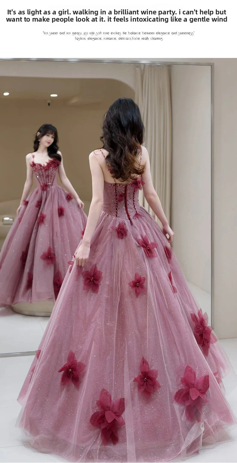 Bridal Toast Dress for Women 2025 Spring/Summer New Style Fairy Style Strap Heavy Industry Fashion Show Banquet Evening Dress