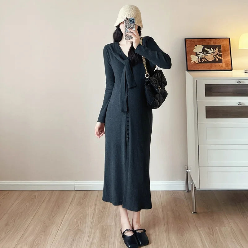 Maternity Dress for Pregnant Women  Knit Sweater Dress Cozy Loose Fit Elegant Autumn Pregnancy Outfit with Relaxed Vibes