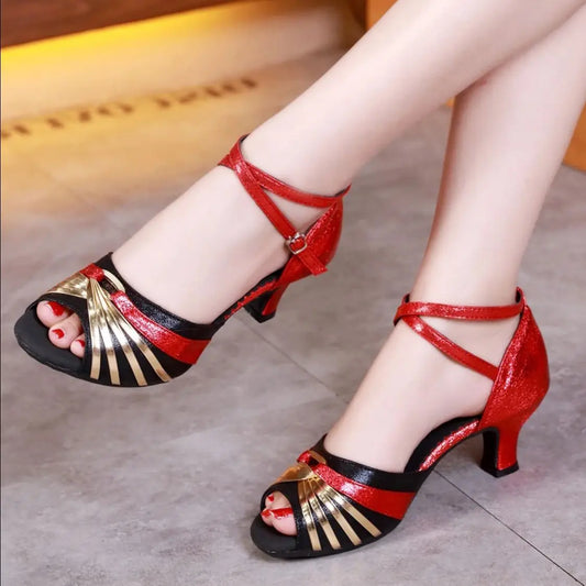 Women's Bachata Swing Salsa Latin Ballroom Dance Shoes Outdoor High Heels Peep Toe Performance Latin Dance Shoes for Woman
