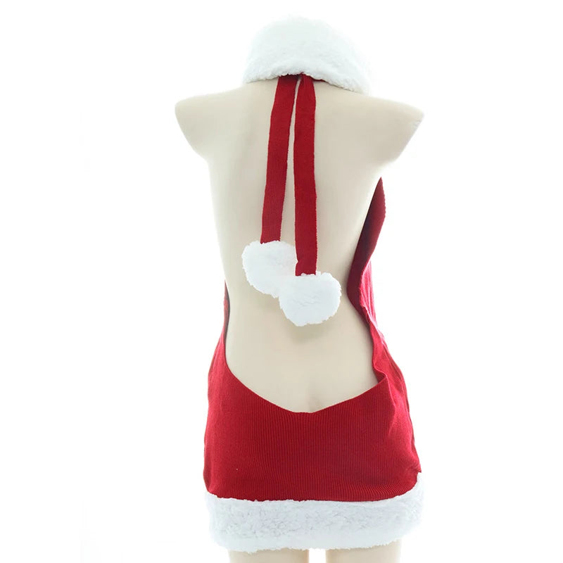 Women's Sweater Dress Christmas Pullover Red Backless Knitted Sleeveless Turtleneck Loose Jumper Festival Autumn Winter Sweaters