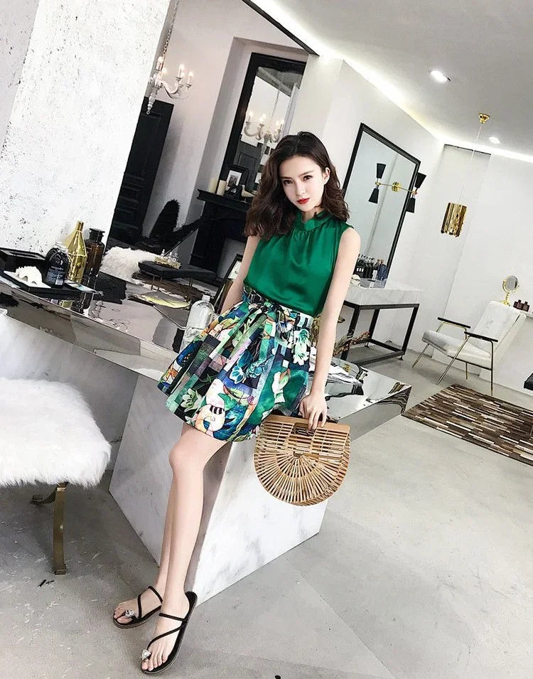 Women's Two Piece Set Skirt Printing Dress Mature Summer Clothes 2025 Y2k Festival Full New Matching in The Same Female Outfits