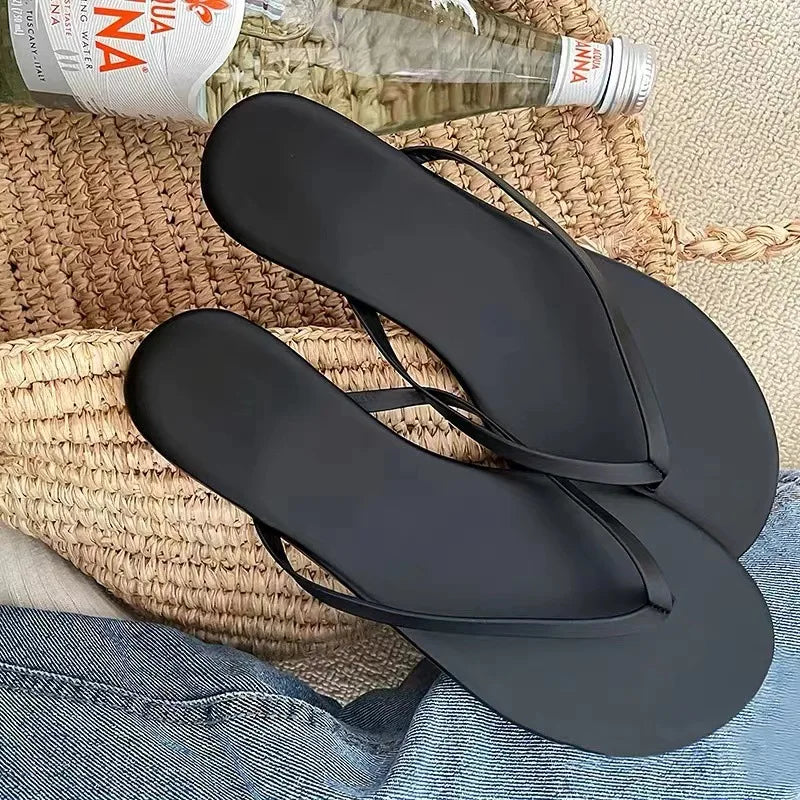 Slippers Casual Low Female Shoes Rubber Flip Flops Slides Luxury 2025 Summer Flat Hawaiian PU Hoof Heels Rome Scandals Fabric Si