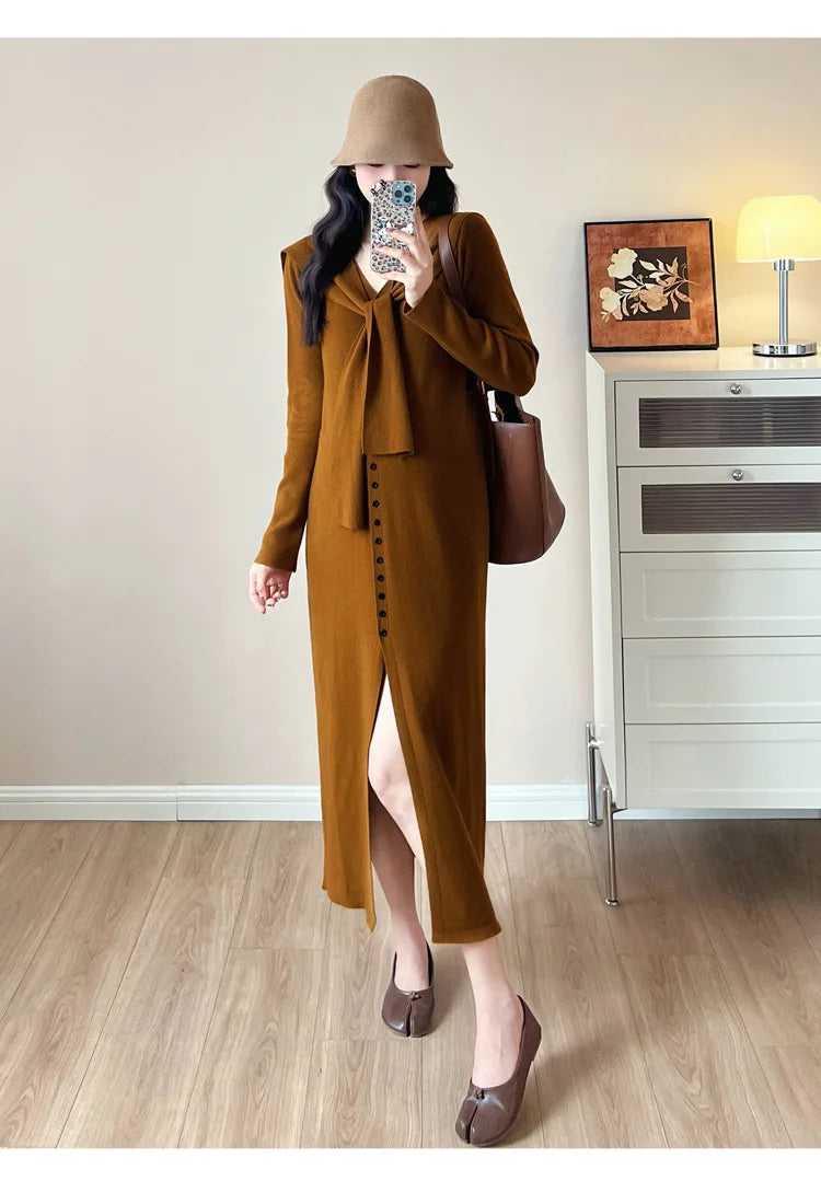 Maternity Dress for Pregnant Women  Knit Sweater Dress Cozy Loose Fit Elegant Autumn Pregnancy Outfit with Relaxed Vibes