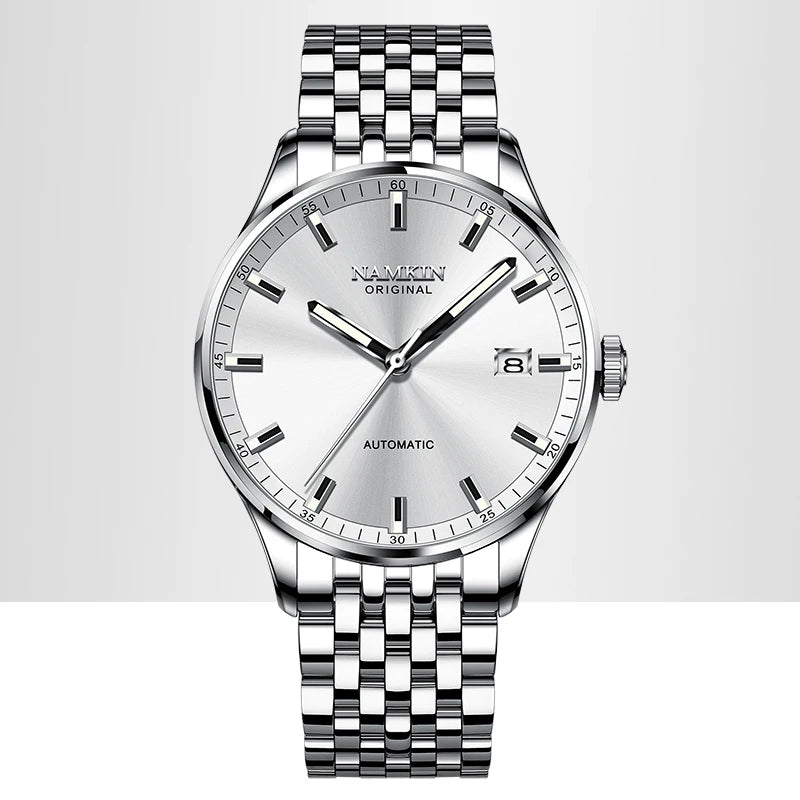 Wrist Silver Wing Pioneer! NAMKIN original timepiece, light sensitive dial with stainless steel chain strap