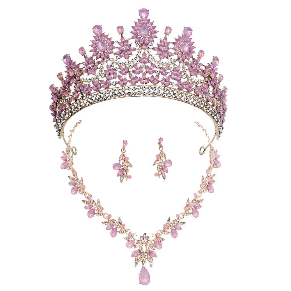 Bridal Crown Jewelry Sets for Women Princess Tiaras and Crowns Choker Necklace Earring Wedding Dress Jewelry Costume Accessories