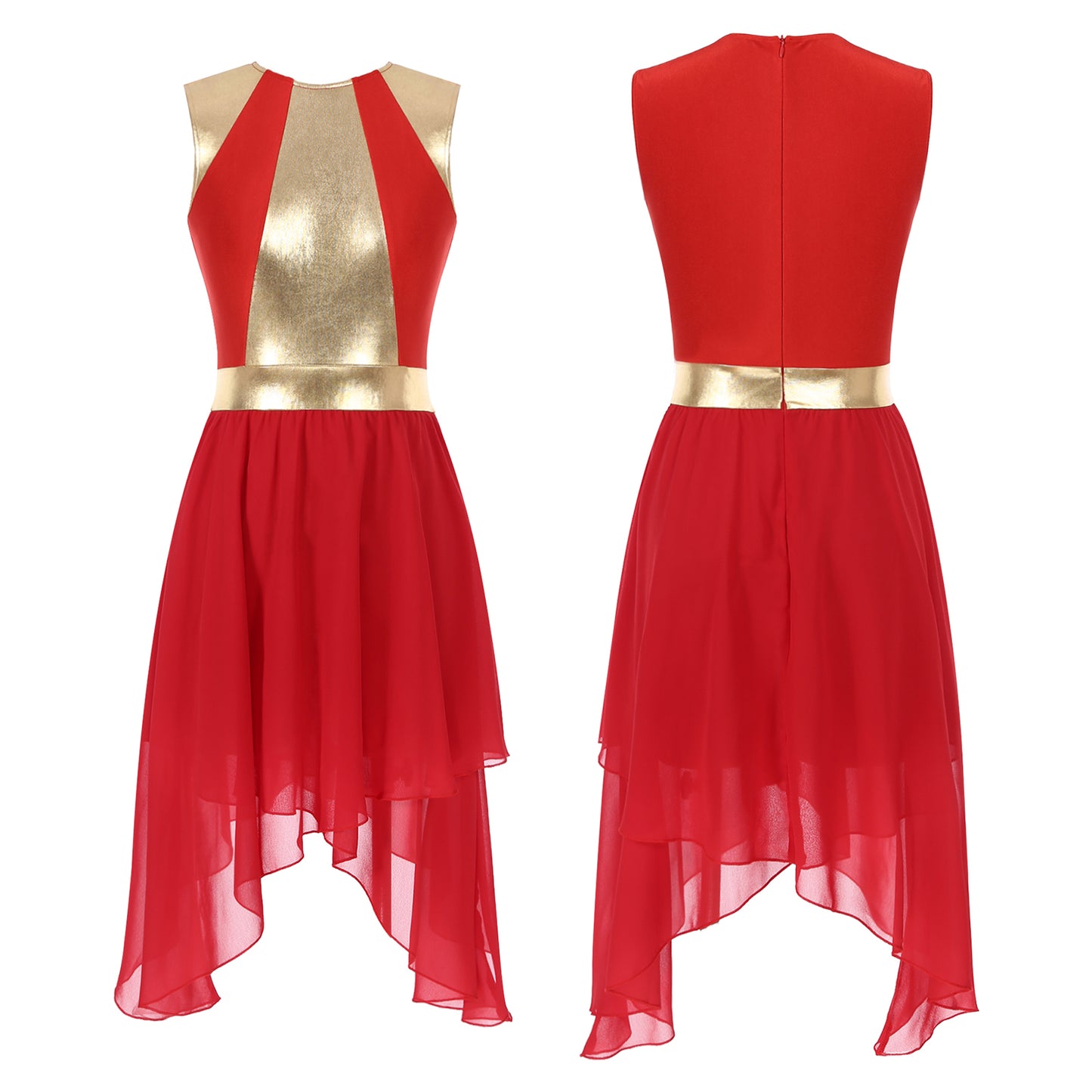 Womens Lyrical Dance Dress Ballroom Dancing Church Choir Stage Performance Costume Sleeveless Asymmetrical Hem Dresses Dancewear