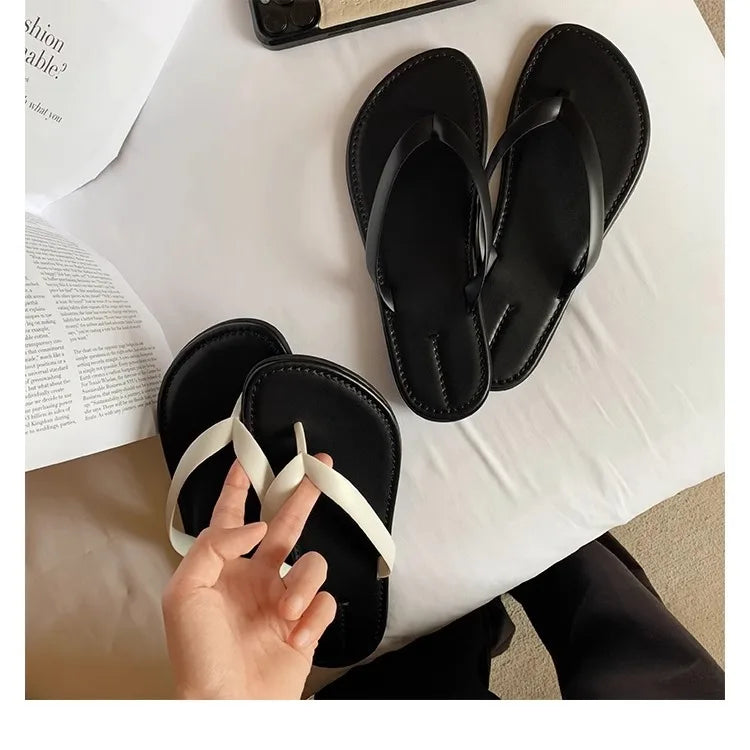 Slippers Casual Low Female Shoes Rubber Flip Flops Slides Luxury 2025 Summer Flat Hawaiian PU Hoof Heels Rome Scandals Fabric Si