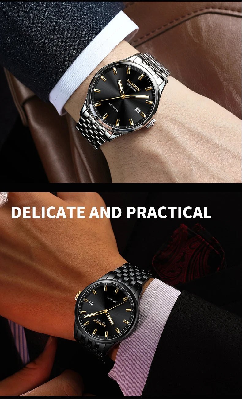 Wrist Silver Wing Pioneer! NAMKIN original timepiece, light sensitive dial with stainless steel chain strap