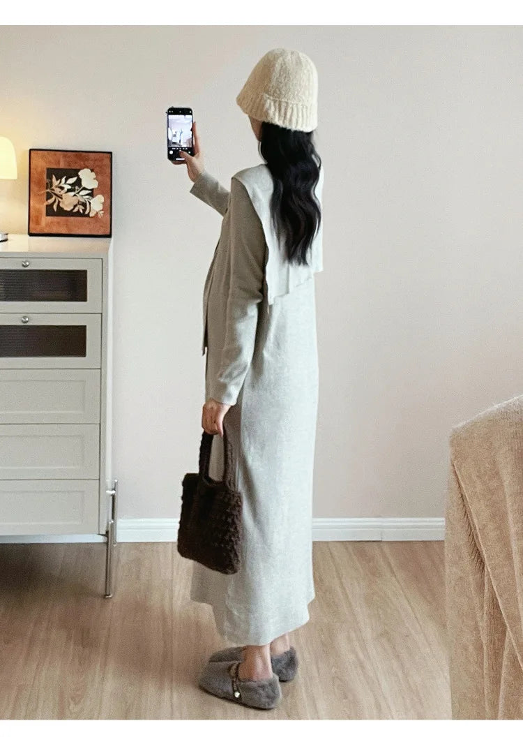 Maternity Dress for Pregnant Women  Knit Sweater Dress Cozy Loose Fit Elegant Autumn Pregnancy Outfit with Relaxed Vibes