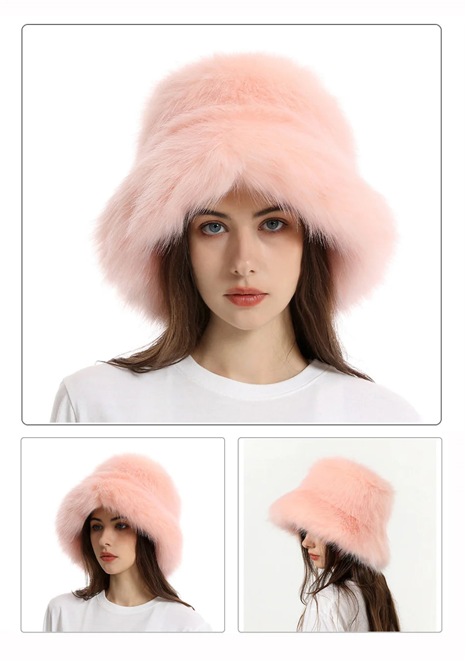 Hat Woman Winter Faux Fur Fisherman Hat Woman Versatile Warm Female Casual Party Fur Hats Women's Cap Ins Plush Bucket Hat