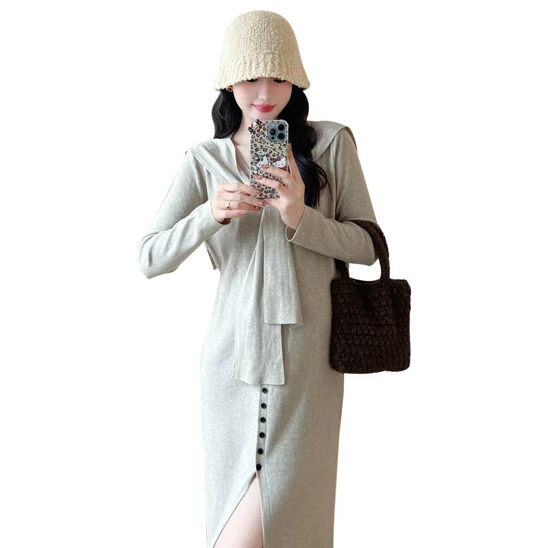 Maternity Dress for Pregnant Women  Knit Sweater Dress Cozy Loose Fit Elegant Autumn Pregnancy Outfit with Relaxed Vibes