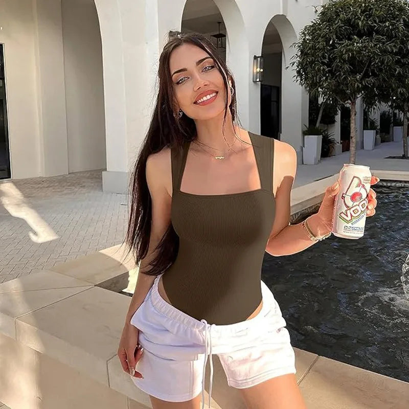 Women Sexy Thread Short Bodysuit Seamless Sleeveless Knited Bodysuit Fitness Yoga Trainning High Elastic Sports Unitard Jumpsuit